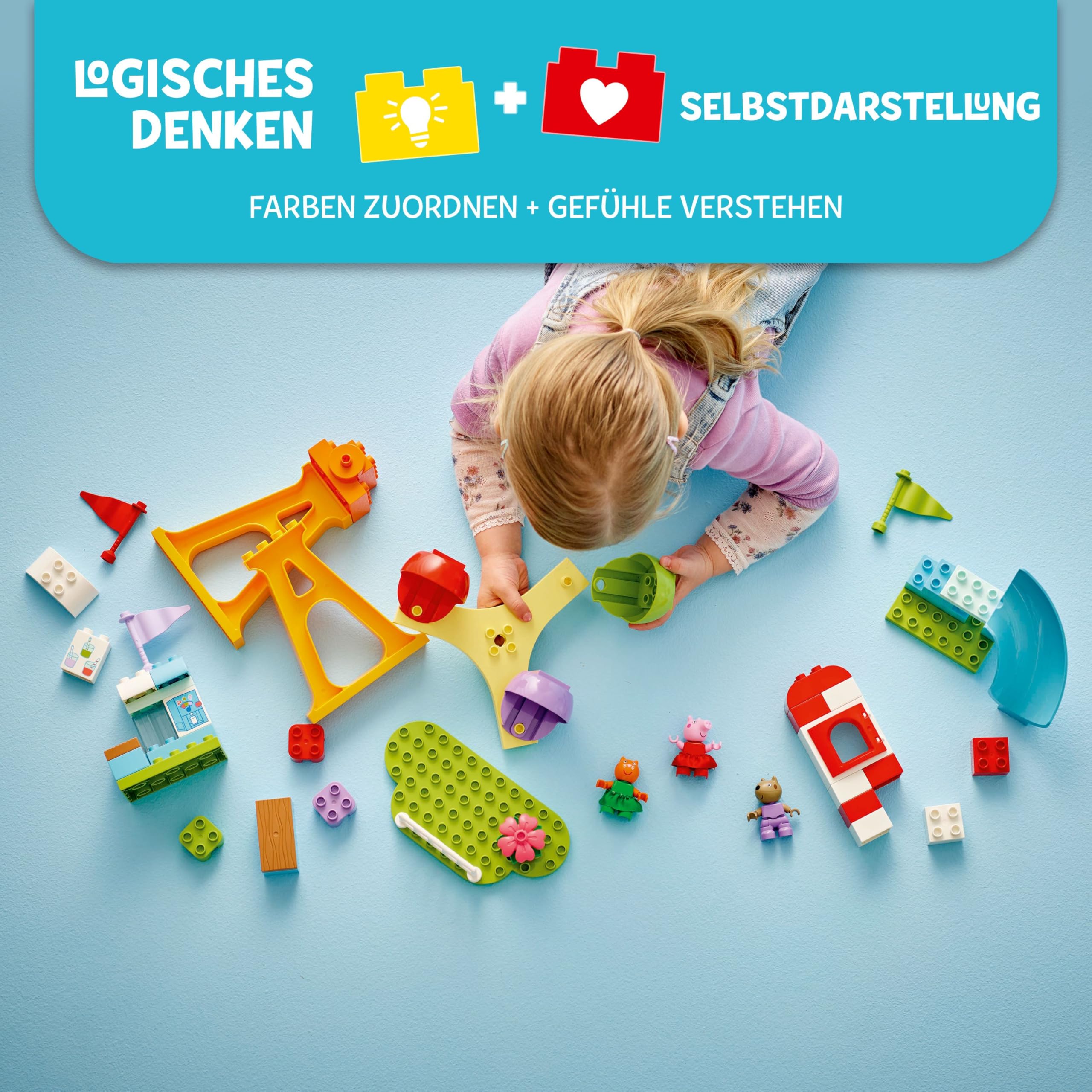 LEGO DUPLO Peppa Wutz Jahrmarkt - Montessori Spielzeug - Motorikspielzeug für Kinder ab 2 Jahren - Vorschule Spiele mit Riesenrad, Rutsche & 3 Figuren inkl. Mollie Mieze & Klausi Kläff 10453 3