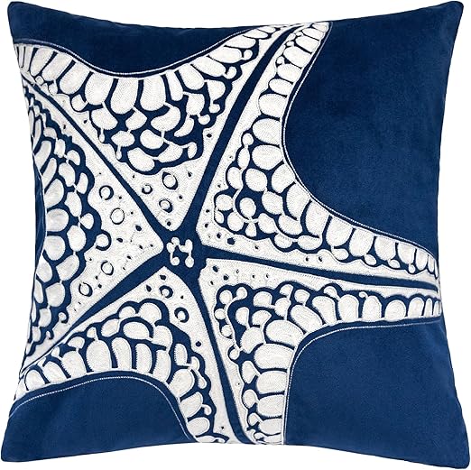 Amazon Com Homey Cozy Embroidery Navy Velvet Starfish Throw