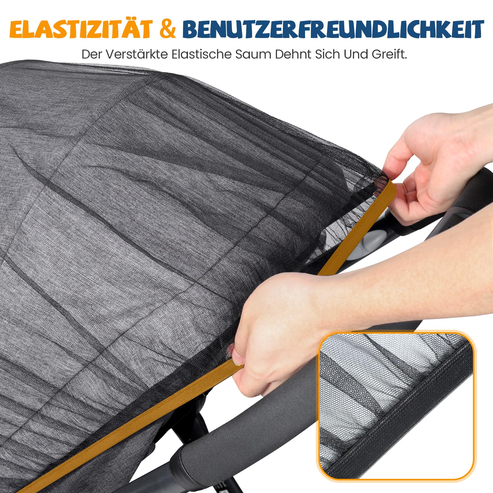 2 Stück Insektenschutz Kinderwagen, Universal Moskitonetz Kinderwagen mit Elastischem Rand, Reißfestes, Gegen Fremde, Atmungsaktiv & Stabil, Kinderwagen Zubehör, Einfache Befestigung & Verstau,Schwarz 6