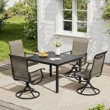 VICLLAX 5 Pieces Patio Dining Set, Patio Furniture Set of 4 Patio Swivel Dining Chairs and Square Patio Table, Mixed Brown Chairs & Black Tabletop