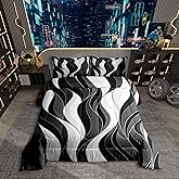 Erosebridal Black and Grey Striped Comforter,3Pcs,King Size,Modern Abstract Simple Comforter Set,Contemporary Minimalist Art Style Bedding Set Grey White Waves Stripes Home Decor Lightweight