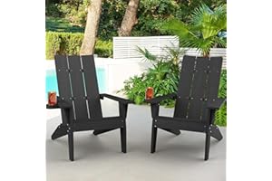 MXIMU Modern Adirondack Chairs Set of 2 Weather Resistant with Cup Holder Oversize Plastic Fire Pit Chairs Adorondic Plastic Outdoor Chairs for Firepit Area Seating (Black)