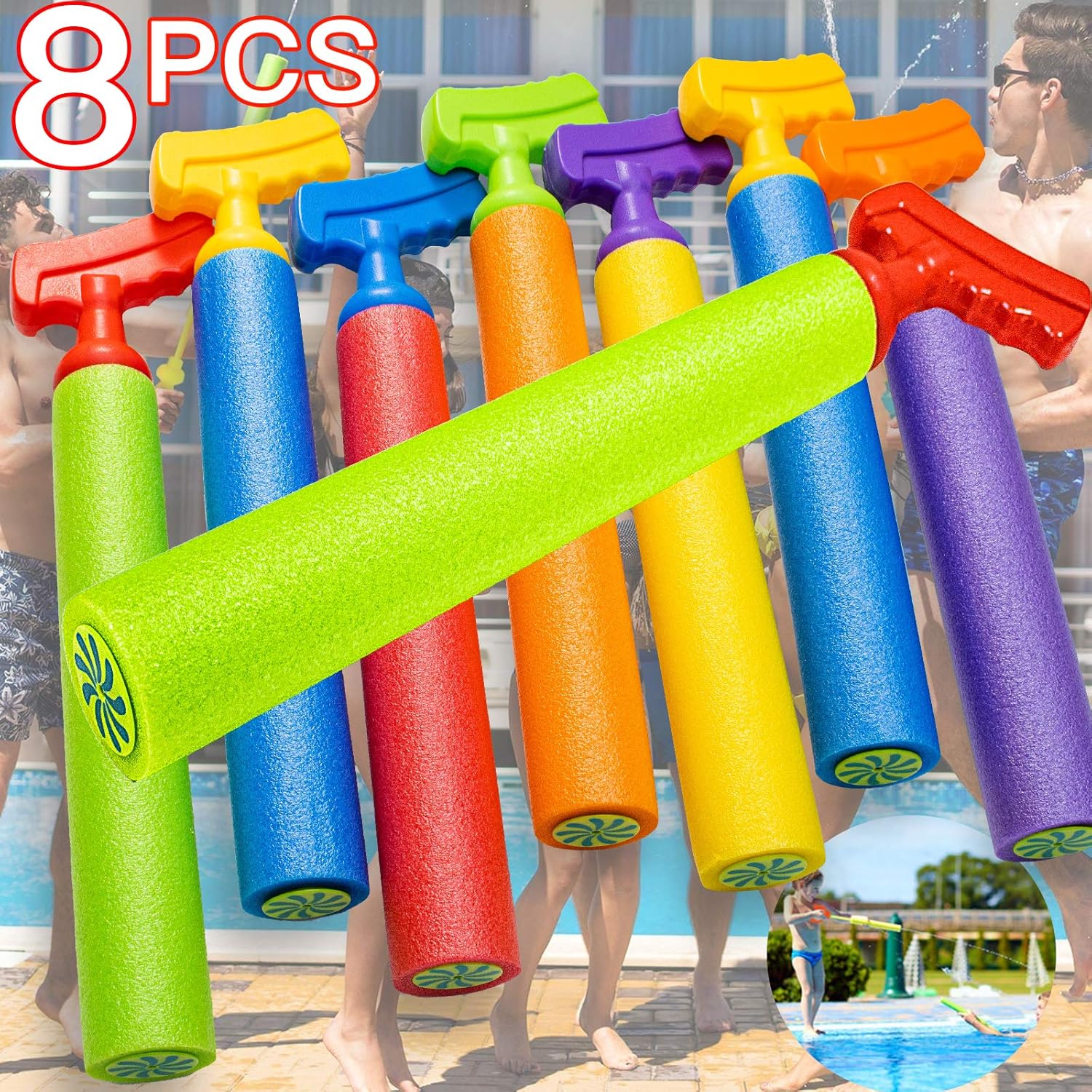 Scientoy Water Gun, 8 PCS Pool Toys,16"-24.8" Squirt Gun for Kids with 35FT Long Shot Water Cannon for Adults&Kids&Boys&Girls, Blaster Foam Shooter Set Pool Toys in Summer Swimming Pool&Beach: Toys & Games