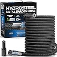 HYDROSTEEL 100 Ft Garden Hose with Nozzle, 3x-Layer Premium 304 Stainless Steel Metal Water Hose 100Ft, Rust Proof, Heavy Duty Flexible Hoses, 3/4" Crush Resistant Fittings, Non Kinking, 500 PSI