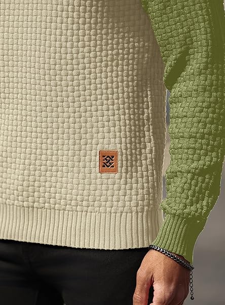 ZAITUN MENS HOODED SWEATSHIRT LONG SLEEVE SOLID KNITTED HOODIE PULLOVER SWEATER GREEN KHAKI