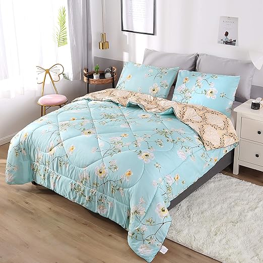 Amazon Com Enjohos Blue Flower Comforter Set Queen Bedding
