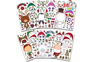 JOYIN 36 Pcs Christmas Make-a-face Sticker Sheets Make Your Own Xmas Characters Mix and Match Sticker with Full Body Design Reindeer, Snowman, Elf, for Kids Party Favor Art Craft Classroom Activities