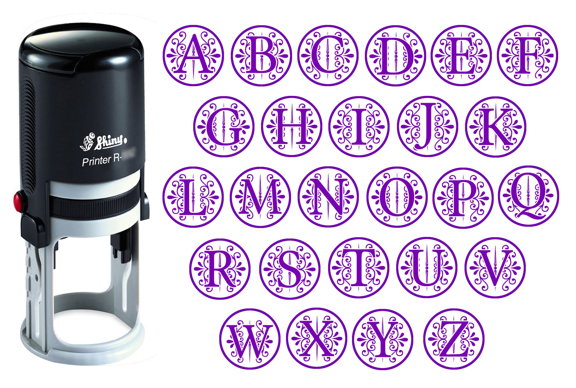 Custom A-Z Alphabet Stamp in Violet Ink Monogram Round Rubber Stamp Self Inking Initial Stamp Shiny Mini Stamper 20 mm