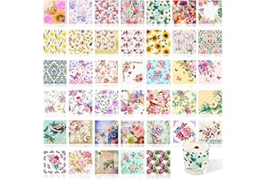80 Pack 40 Styles Assorted Floral Napkins, Decorative Decoupage Napkins Cocktail Floral Paper 13'' for Birthday DIY Crafting 