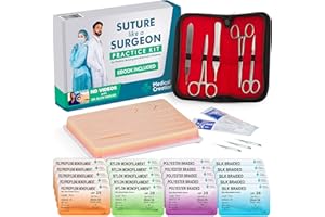Suture Practice Kit by Medical Creations - with Suturing Video Series by Board-Certified Surgeon and Ebook Training Guide - Silicone Suturing Pad with Tool Kit - for Any Student in The Medical Field