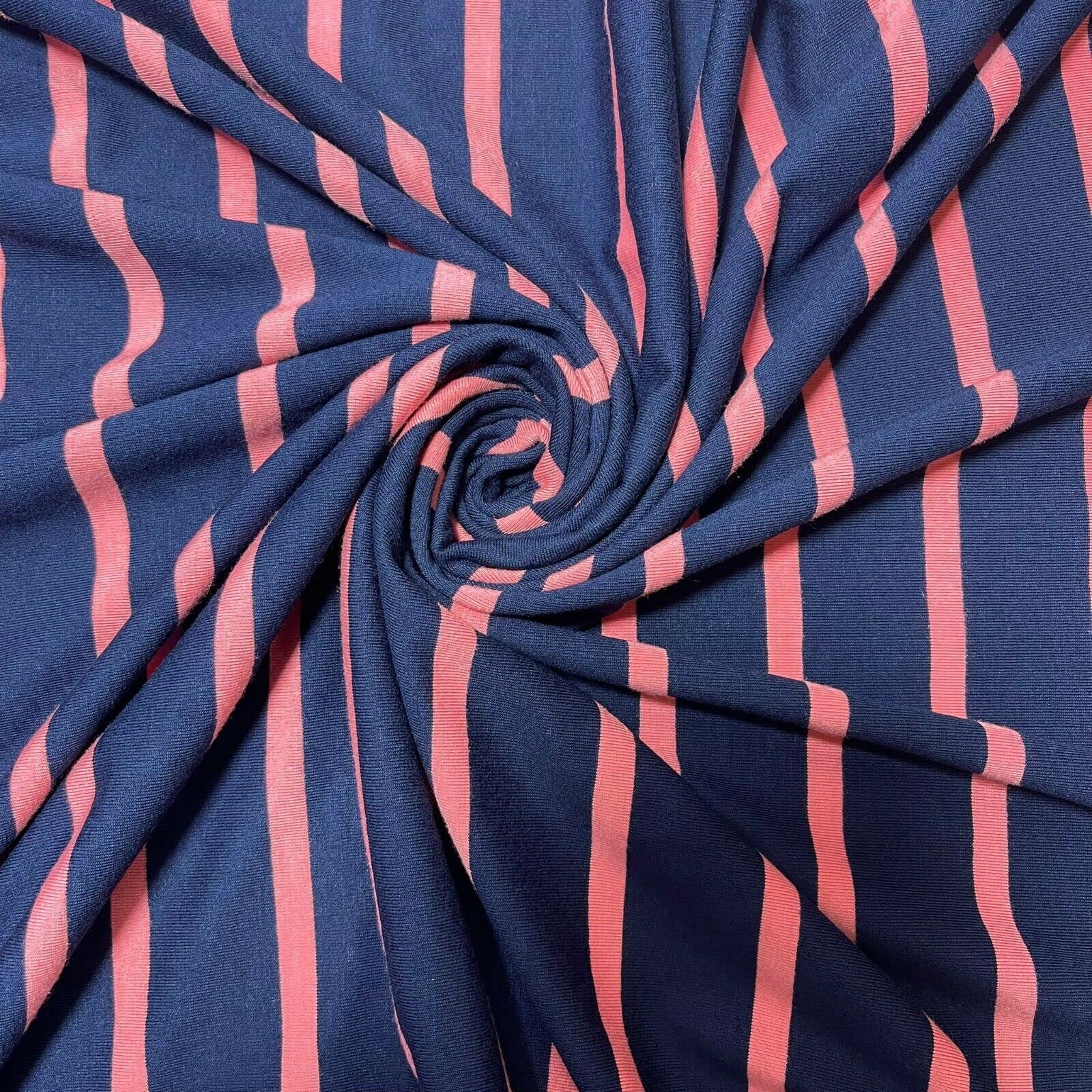 Soft Plain/Printed Cotton Jersey Stretch Knit T Shirt Baby Grow Craft Fabric Material 58" - 150 cm Wide Sold As 1 Meter Pre - Cut Lengths (Navy Pink Stripe)