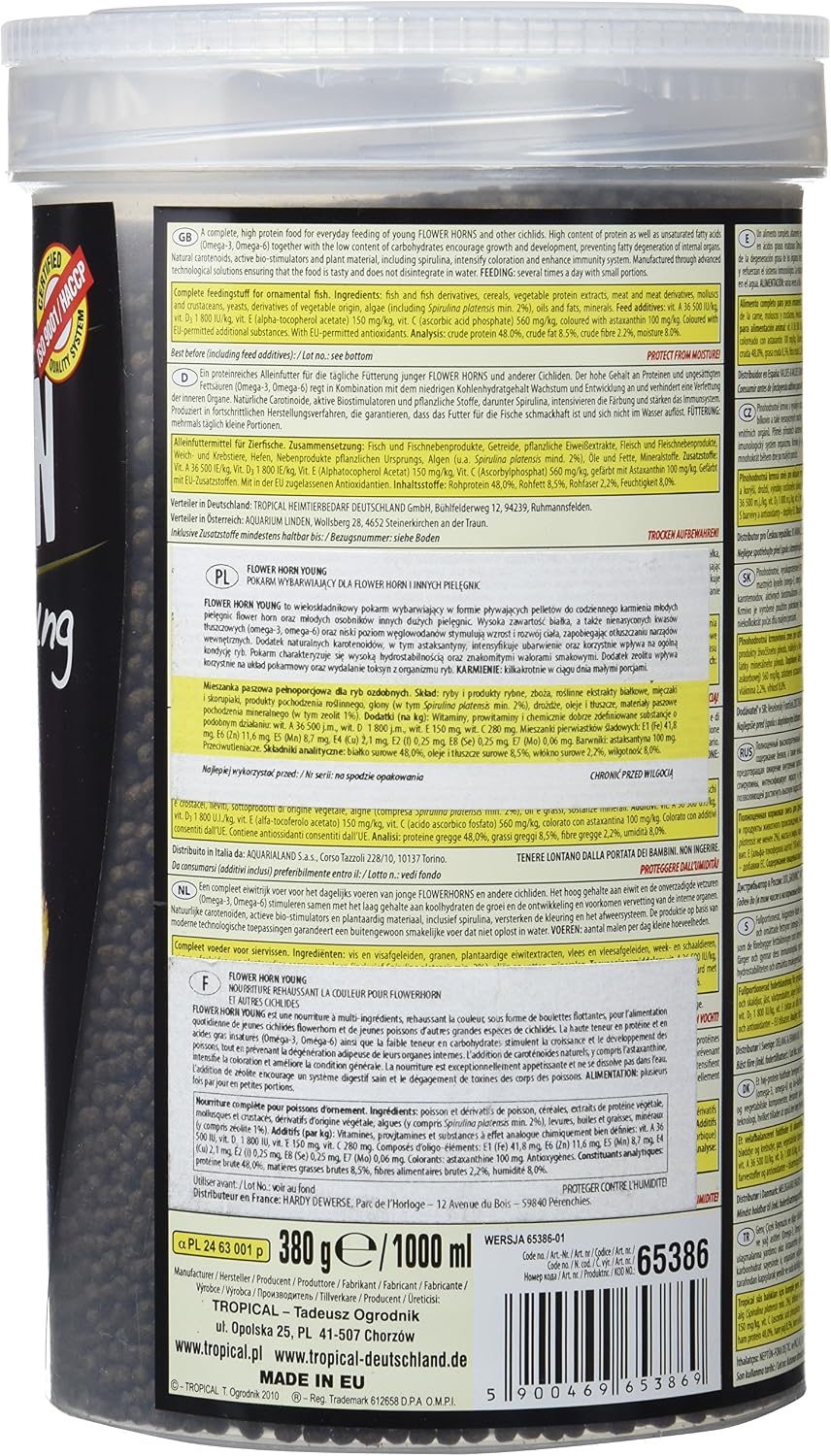 FLOWER HORN YOUNG PELLET 1000ml / 380g - colour-enhancing food for young flowerhorns & cichlids, supports growth & vibrant colour - Image 3