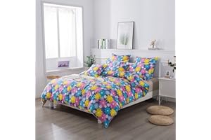 FADFAY Duvet Cover Set Twin Colorful Daisy Floral Bedding Purple Girls Bedding Farmhouse Bedding 100% Cotton Super Soft Reversible Comforter Cover with Hidden Zipper Closure 3 Pieces Twin Size