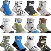 DoSmart 12 Pairs Baby Boys Toddlers Grips Socks Kids Infants Anti Slip Non Skid Funny Cartoon Breathable Cotton Crew Socks