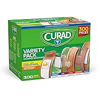 Curad Assorted Bandages Variety Pack 300 Pieces, Including Antibacterial, Heavy Duty, Fabric, and Waterproof Bandages