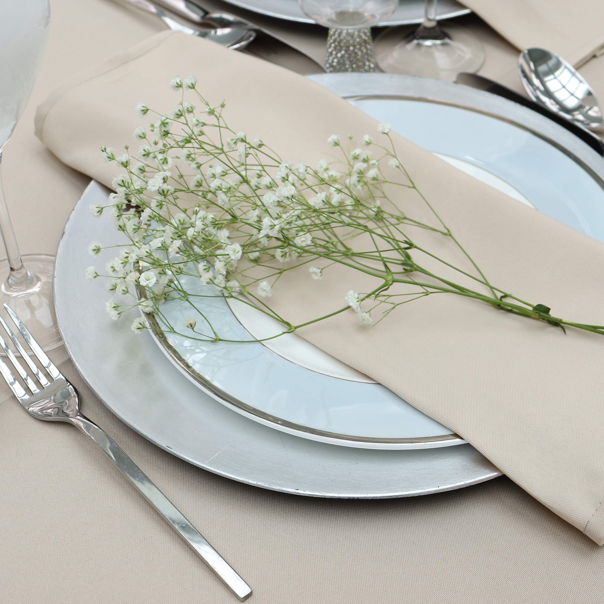 Kadut Cloth Napkins - 17 x 17 Inch Beige Solid Washable Polyester Dinner Napkins - Set of 12 Napkins with Hemmed Edges - Great for Weddings, Parties, Holiday Dinner &amp; More