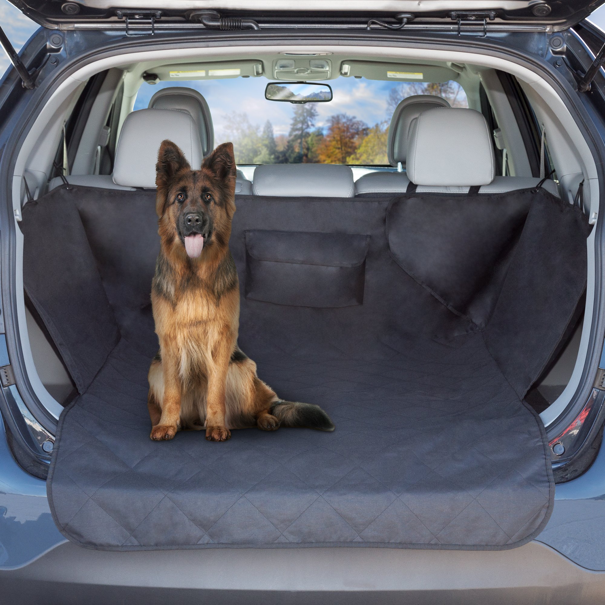 PETMAKER Cargo Liner Dog Seat Cover- Quilted Waterproof All Weather Non-Slip Pet Travel Mat with Side Coverage and Bumper Flap Protector for SUVs, Black
