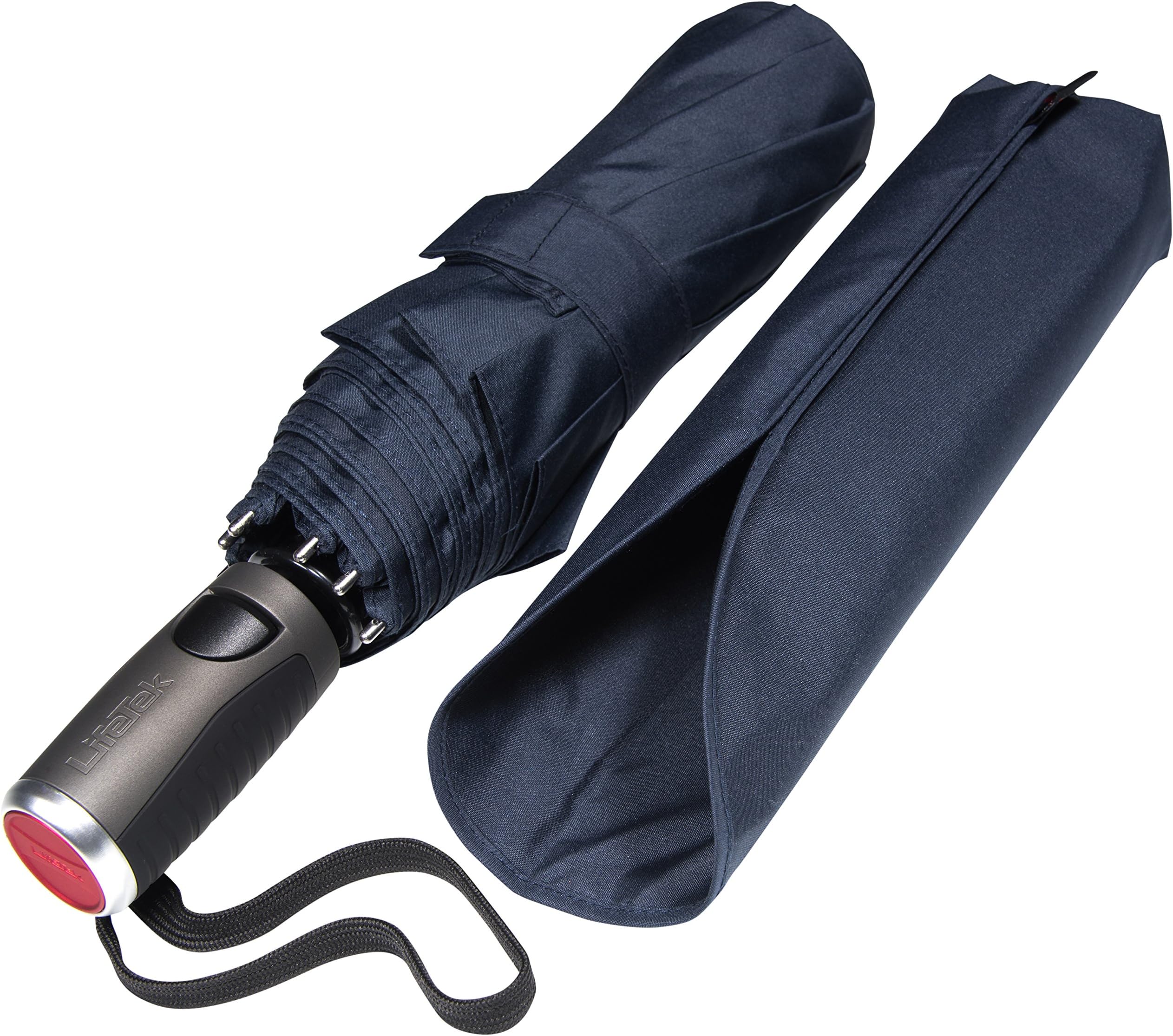 LifeTek Windproof Travel Umbrella Compact Automatic Open Close Small Folding Teflon Repellent Canopy Umbrellas fit Golf Purse Backpack Wind Resistant for Men and Women Traveler FX1 45 inch Navy Blue