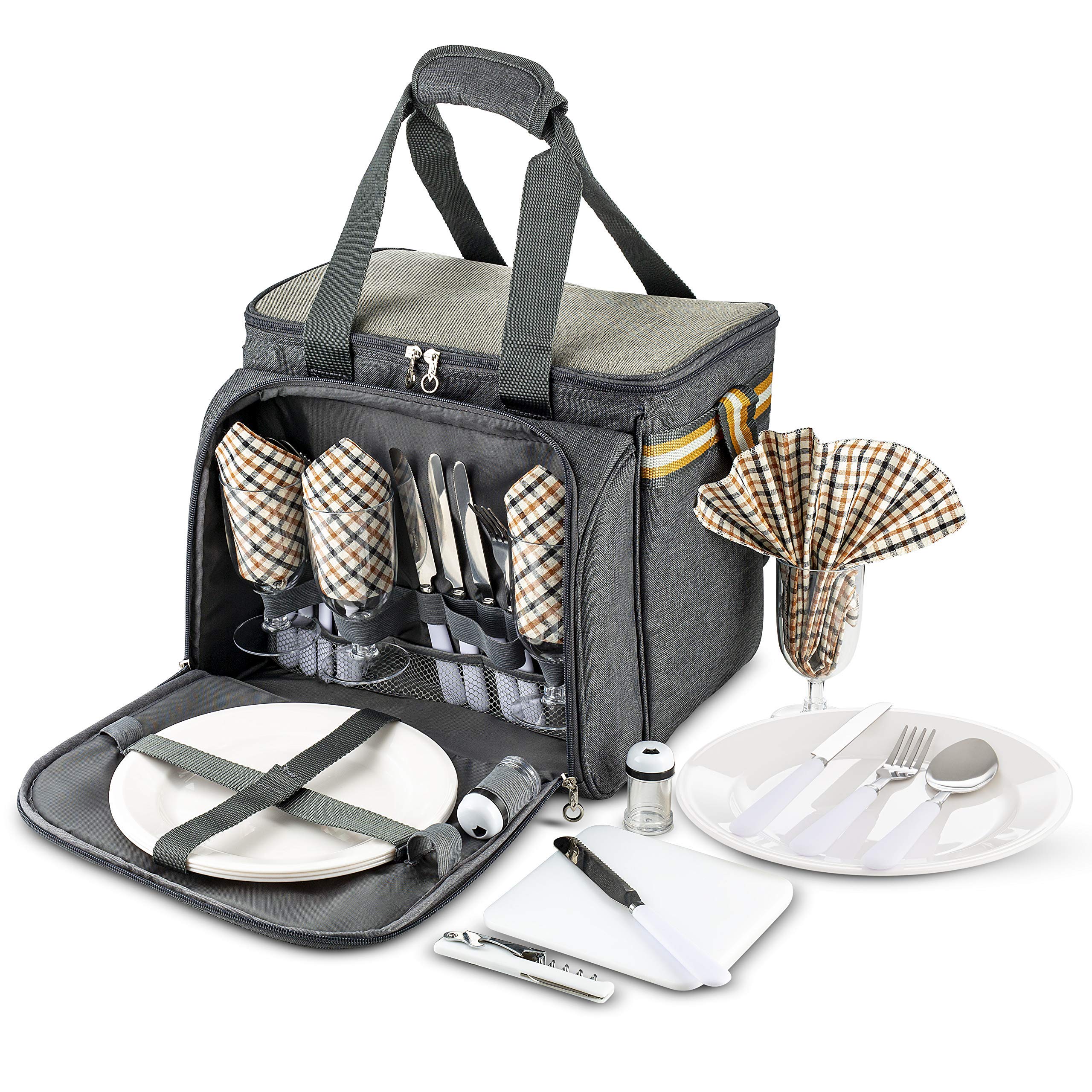 Scuddles Picnic Basket with Utensils Extra Large Picnic Basket for 4