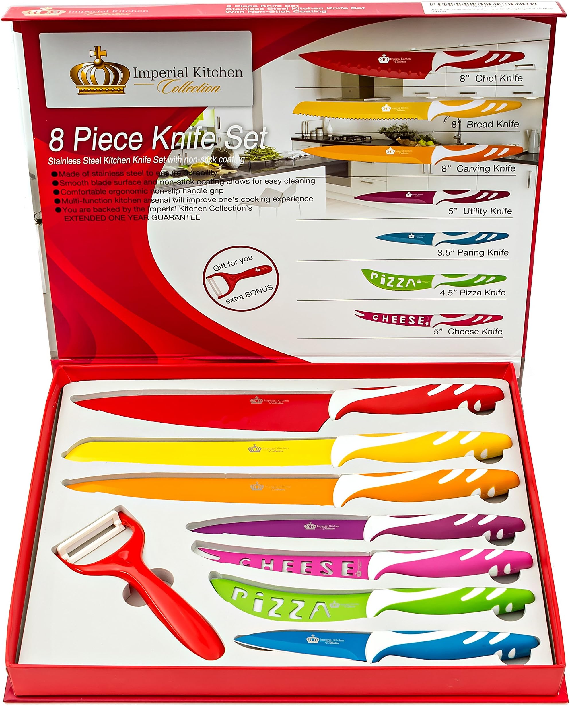 #1 Best Knife Set. Stainless Steel Knife Sets, Super Easy Clean Modern Blades, Nice Non-Stick Cutlery. 8 Pieces. Premium Gift Box. Imperial Kitchen Collection