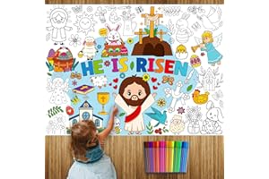Kepeel Easter Giant Coloring Poster with 24 Colored Paint Pens He is Risen Christian Large Coloring Books Tablecloth Art Craft for Kids Classroom Activity Home Party Decor Supplies 43.3 x 31.5 Inch