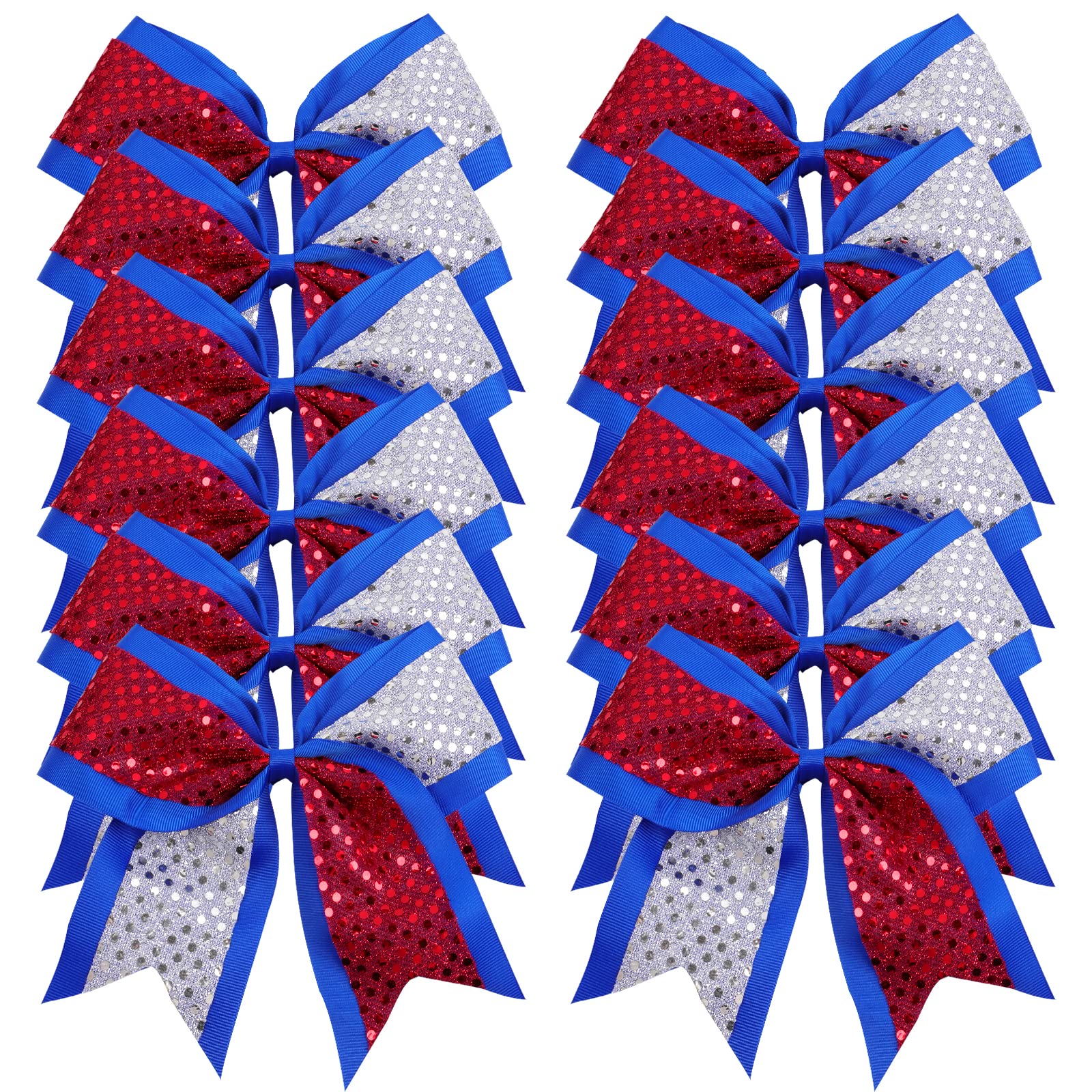 Photo 1 of 12pcs 8" American Flag Cheer Bows for Girls, Oaoleer 4th of July Cheerleading Hair Bow Independence Day Hair Accessories for Teens Women Girls