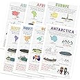 Quarterhouse Seven Continents Physical and Human Geography Poster Set, Social Studies Classroom Learning Materials for K-12 Students and Teachers, Set of 7, 12 x 18 Inches, Extra Durable