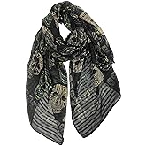 GERINLY Cool Skull Scarfs for Women Large Wrap Shawls Lightweight Cotton Scarves Halloween Calavera Accessory