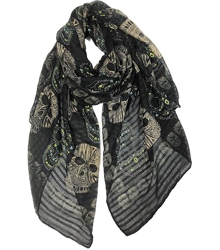 Landisun Skull Scarf Soft Shawl Elegant Camel and Black at Amazon