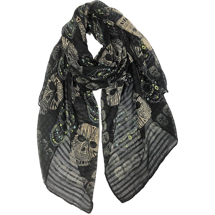 Landisun Skull Scarf Soft Shawl Elegant Camel and Black at Amazon