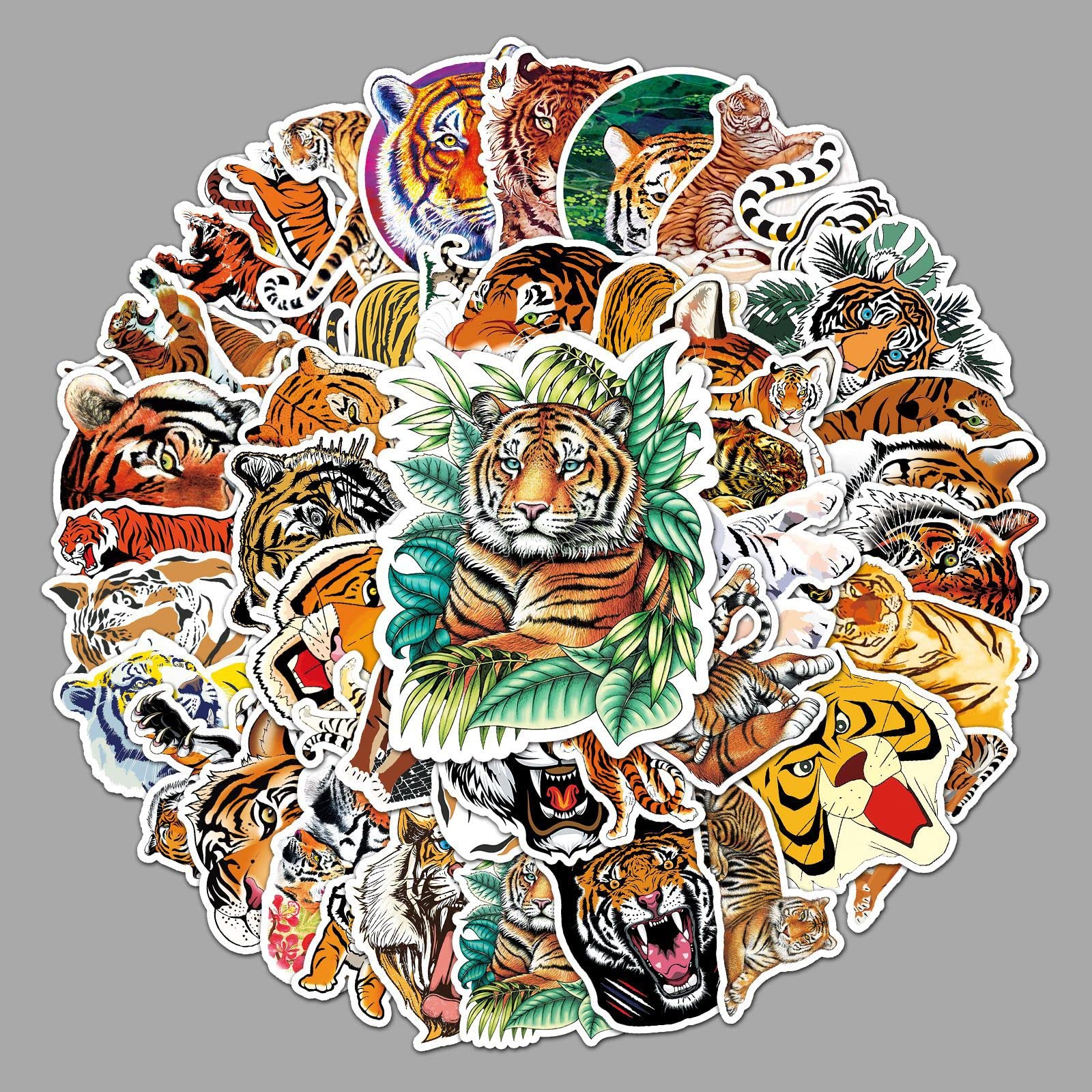 LYunMu 50pcs Tiger Stickers Laptop Skateboard Water Bottle Guitar for Kids Girls Teens and Adults Decal Decor,Cute Animal Stikers