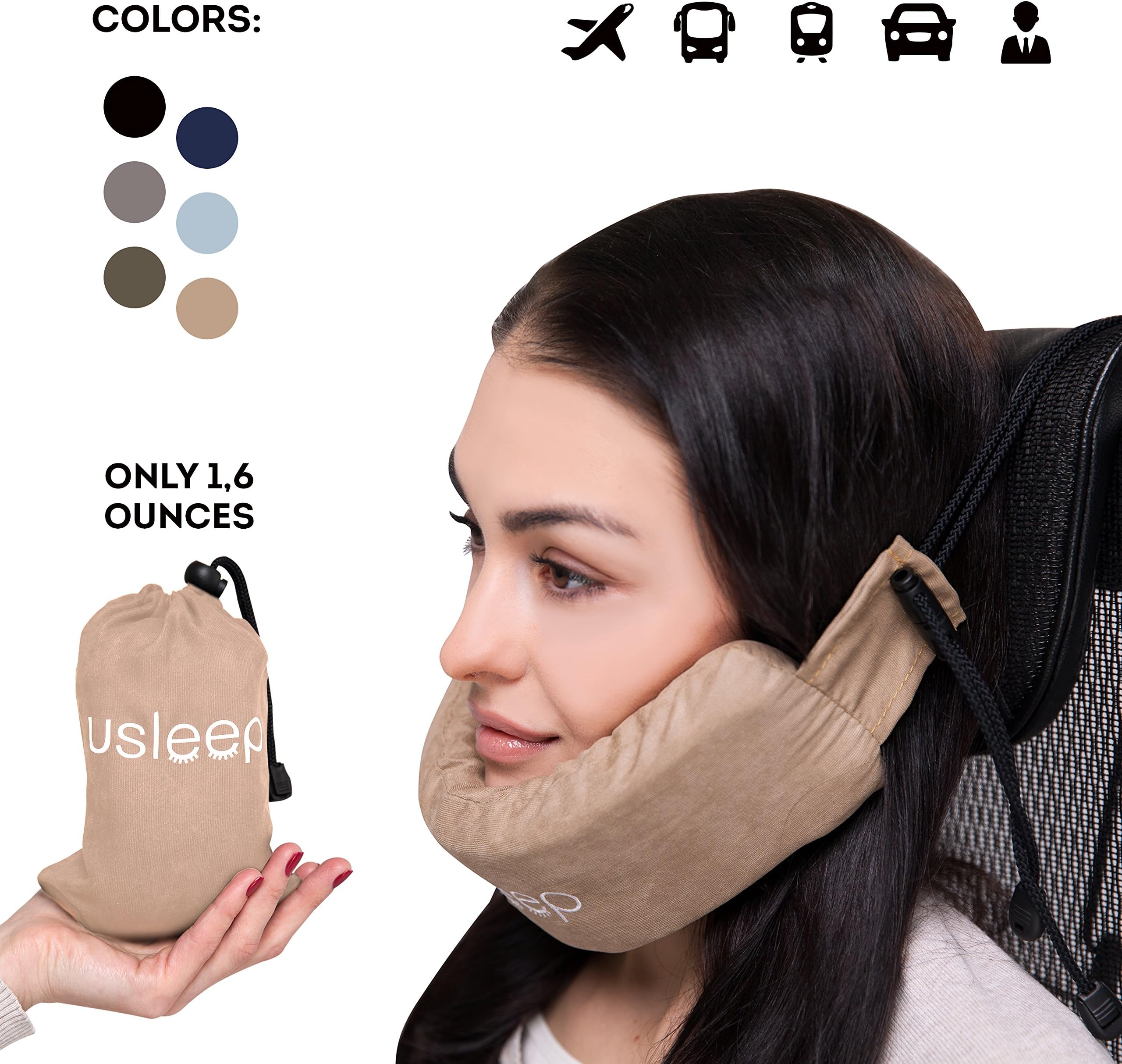 Usleep Travel Pillow - Trip is 50% More Comfortable Than Any Other Classical Travel Pillow Due to Innovational Design and Premium Materials (Beige)