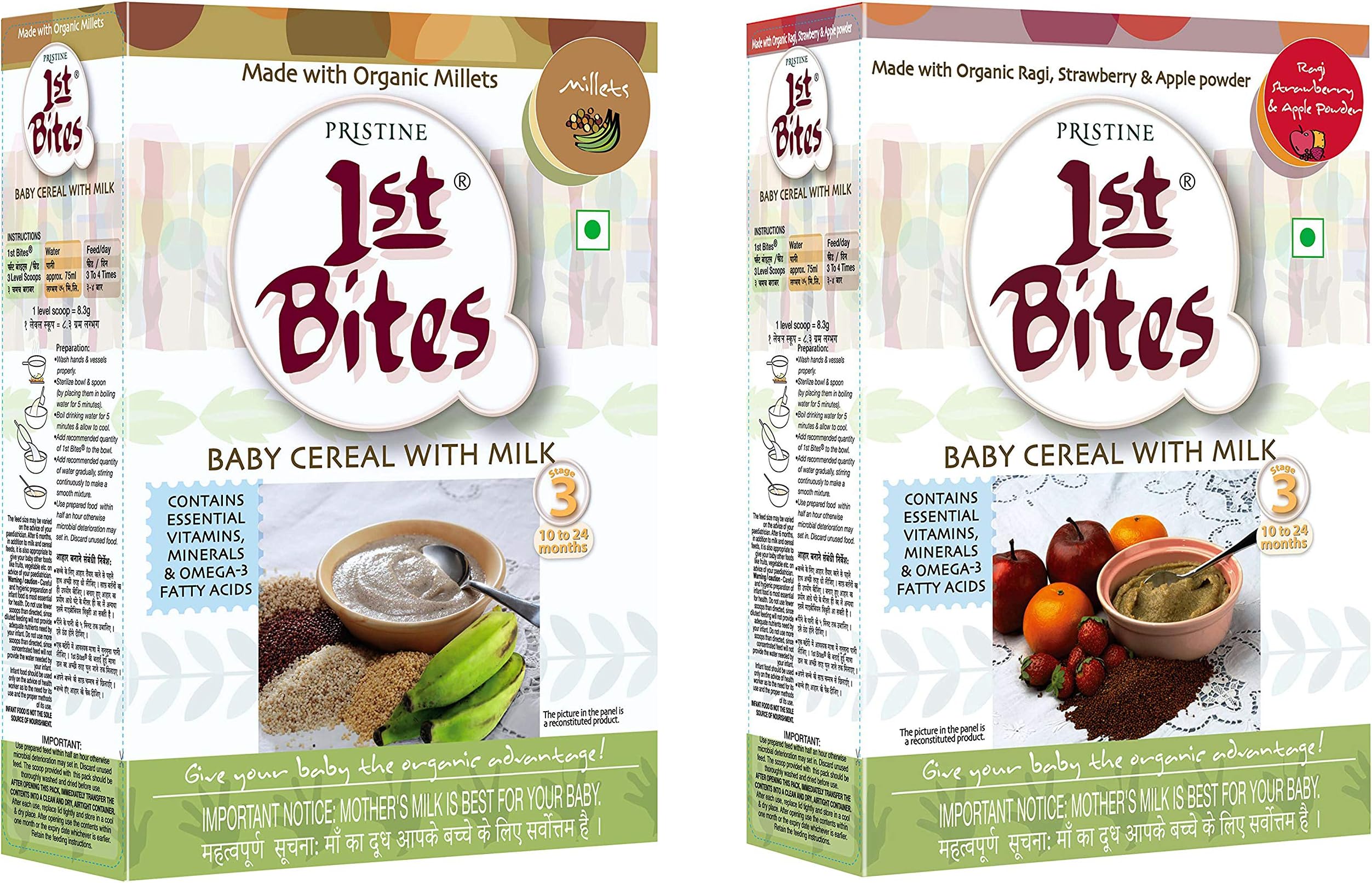 1st Bites - Millets (10 Months - 24 Months) Stage & Ragi, Strawberry & Apple Powder, 3, 300g each Combo
