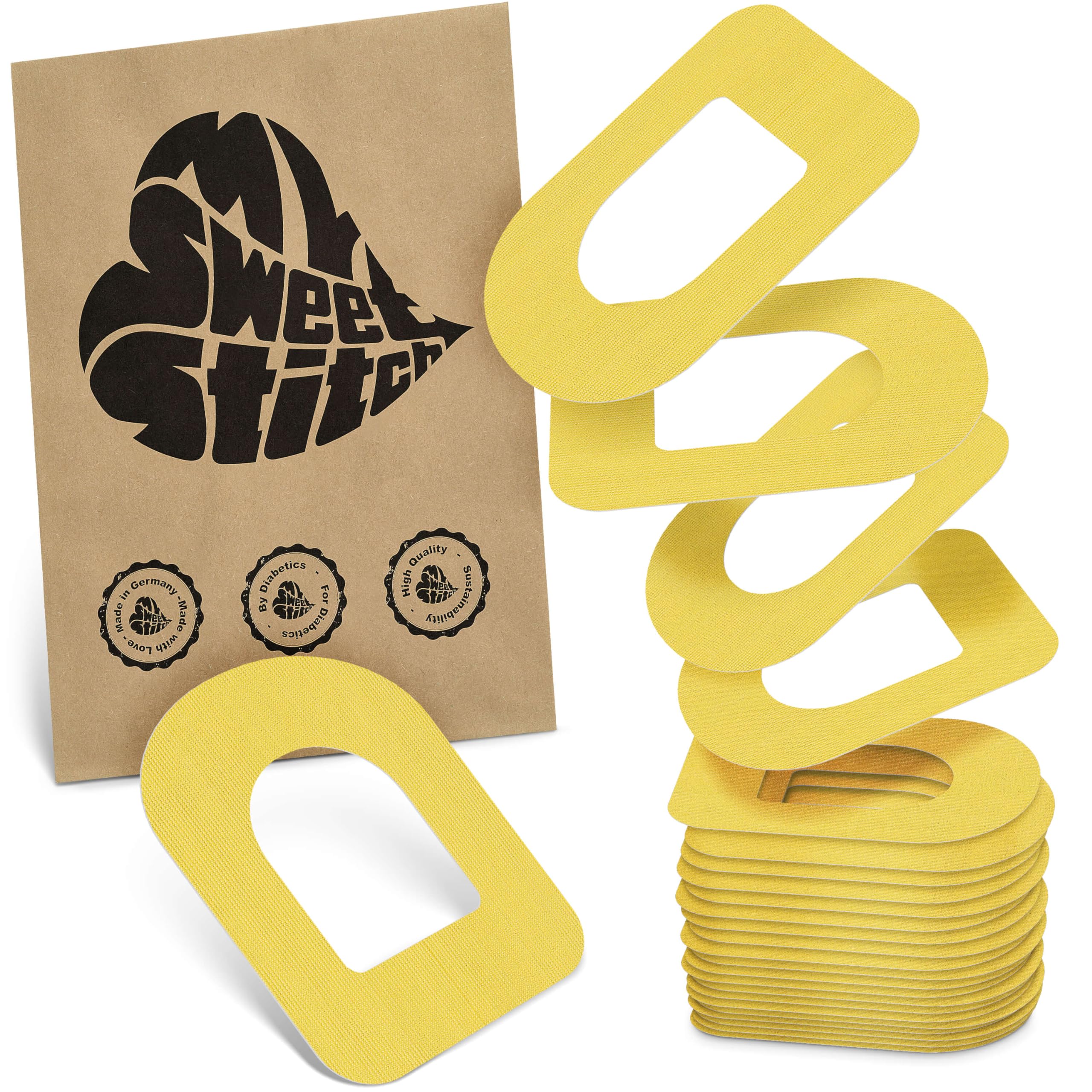 MySweetStitch - 25 x Omnipod Patches, Ring Patch Ø 95 x 72mm, Waterproof, Breathable, Skin-Friendly, Made in Germany, Yellow