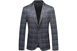 Iynnijoy Men's Plaid Blazer Casual Sports Coat Slim Fit Plaid Suit Jackets for Party Wedding