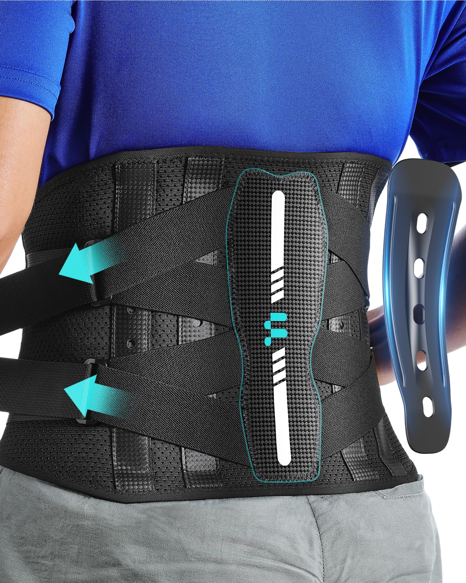 Fitomo Back Brace for Lower Back Pain Relief - Lumbar Support Belt with Carbon Fibre Splints & Ergonomic Design - Sciatica, Herniated Disc, Heavy Lifting, Posture Corrector for Men and Women