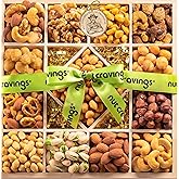 NUT CRAVINGS - Purim Mishloach Manot Mixed Nuts Gift Basket in Reusable Diamond Wooden Tray + Green Ribbon (13 Assortments) Treats for Adults, Food Arrangement Healthy Snack Care Package, Kosher