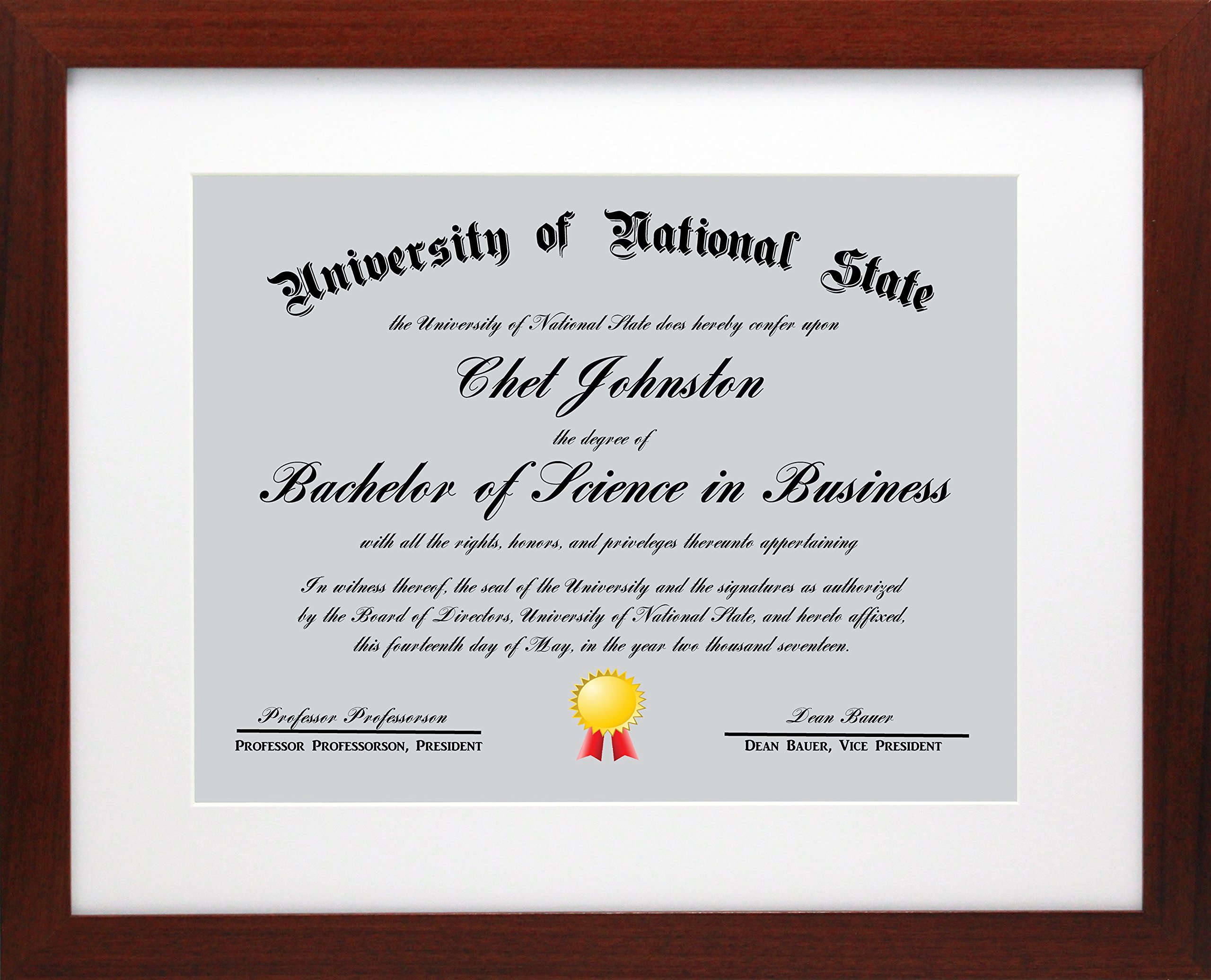 Photo 1 of 11x14 Mahogany Certificate Document Frame Mat to 8.5x11 - Wide Molding - Includes Attached Hanging Hardware and Desktop Easel - Display Certificates, a Picture, Diploma, Photo, Award, or Documents