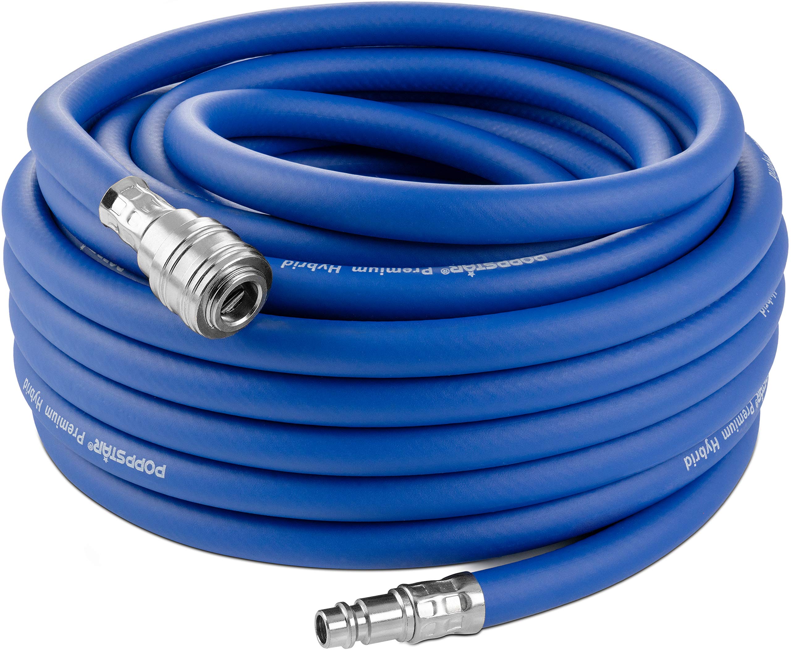 Poppstar Compressed air line Hose 15 m (Hybrid PVC Polymer, Euro Standard Quick couplings, up to 300 PSI), Compressor 3/8" air Hose, Blue — image 1
