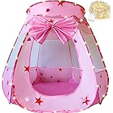 KingBee Pink Princess Pop Up Play Tent Ball Pit with Lights, Toys Gifts for Kids Girls Boys 3 4 5 6 Year Old, Baby and Toddler Will Love It. Easy Pop Up No Assembly Required, Indoor Outdoor Use (Pink)