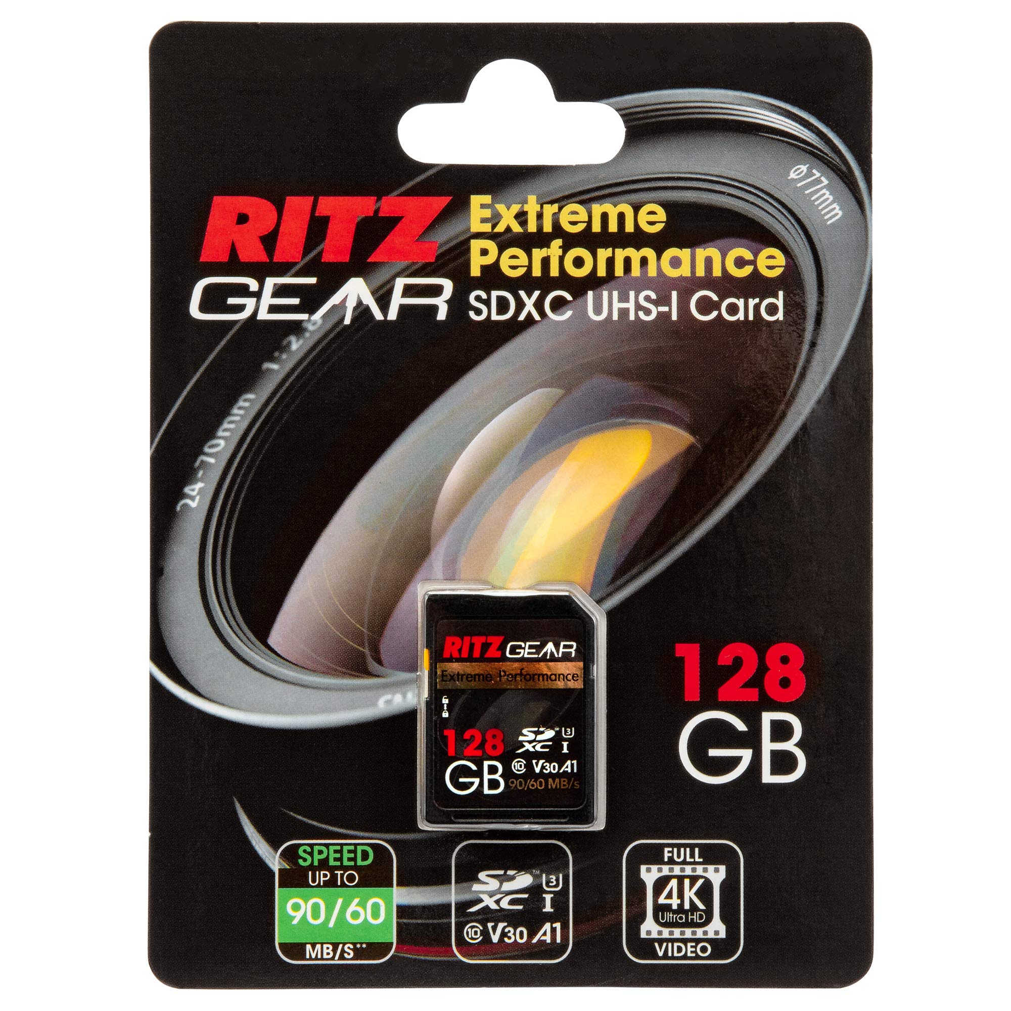Ritz Gear 128GB High-Speed SDXC UHS-I SD Card, C10, U3, V30, Full-HD & 4K Memory Card