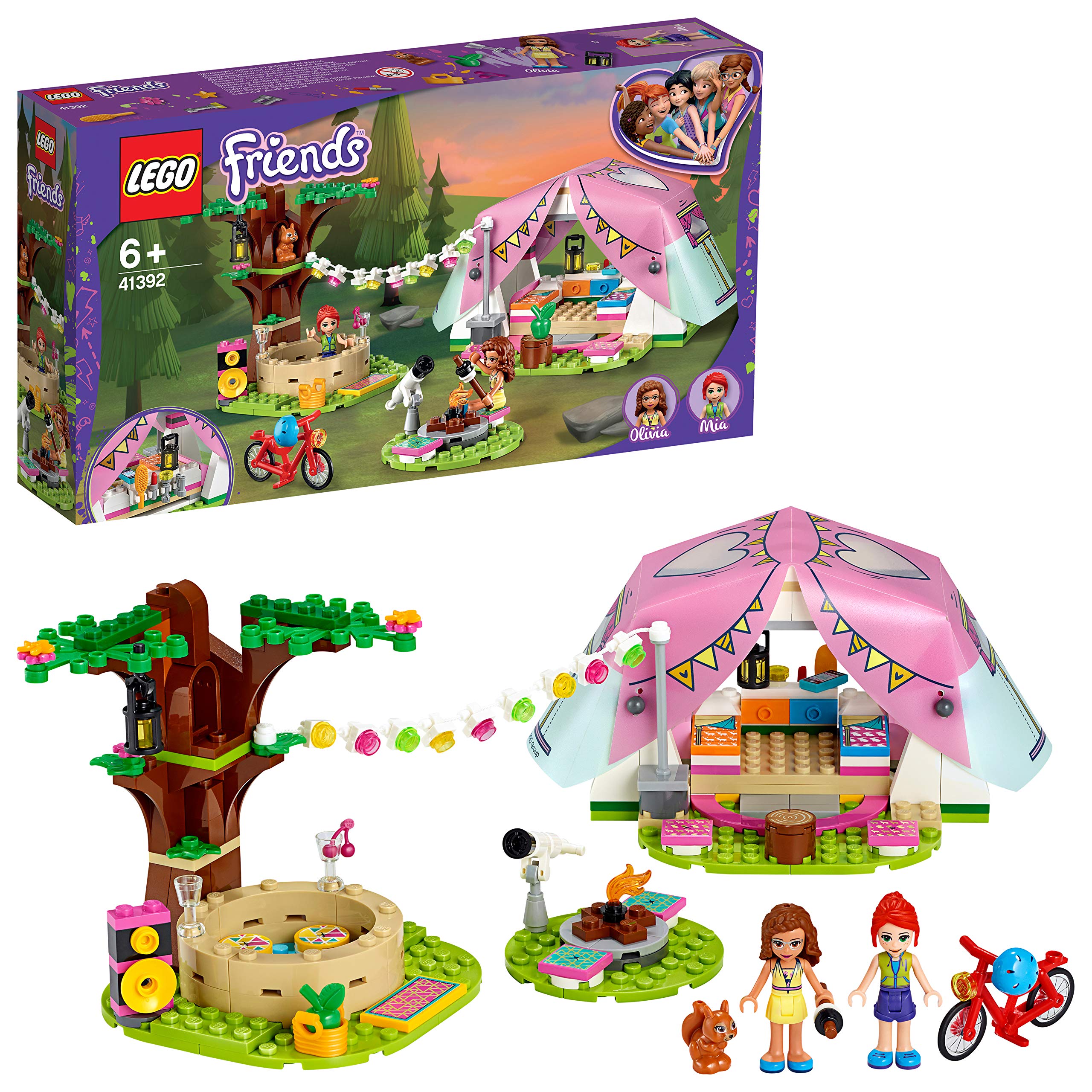 LEGO 41392 Friends Nature Glamping Outdoors Adventure Camping Set with Olivia & Mia Mini Dolls, Toys for Kids 6 Years Old