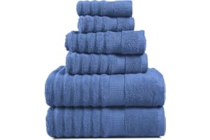 LANE LINEN Bath Towels Set - Luxury 100% Cotton Towels for Bathroom, Hotel & Spa - Zero Twist, Soft, Absorbent, Textured Bathroom Towel Set - Includes 2 Bath, 2 Hand & 2 Washcloths - Cerulean Blue