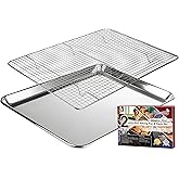 KITCHENATICS Aluminum Jelly Roll Pan 15x10 and Stainless Steel Rack Set, Baking Pan with Rack for Oven Cooking, Baking Sheet with Cooling Rack - Heavy Duty Sheet Pan and Bacon Rack