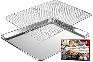 KITCHENATICS Jelly Roll Baking Sheet w/Rack, Aluminum Baking Pan & Stainless Steel Rack, Cookie Sheets for Baking & Roasting,