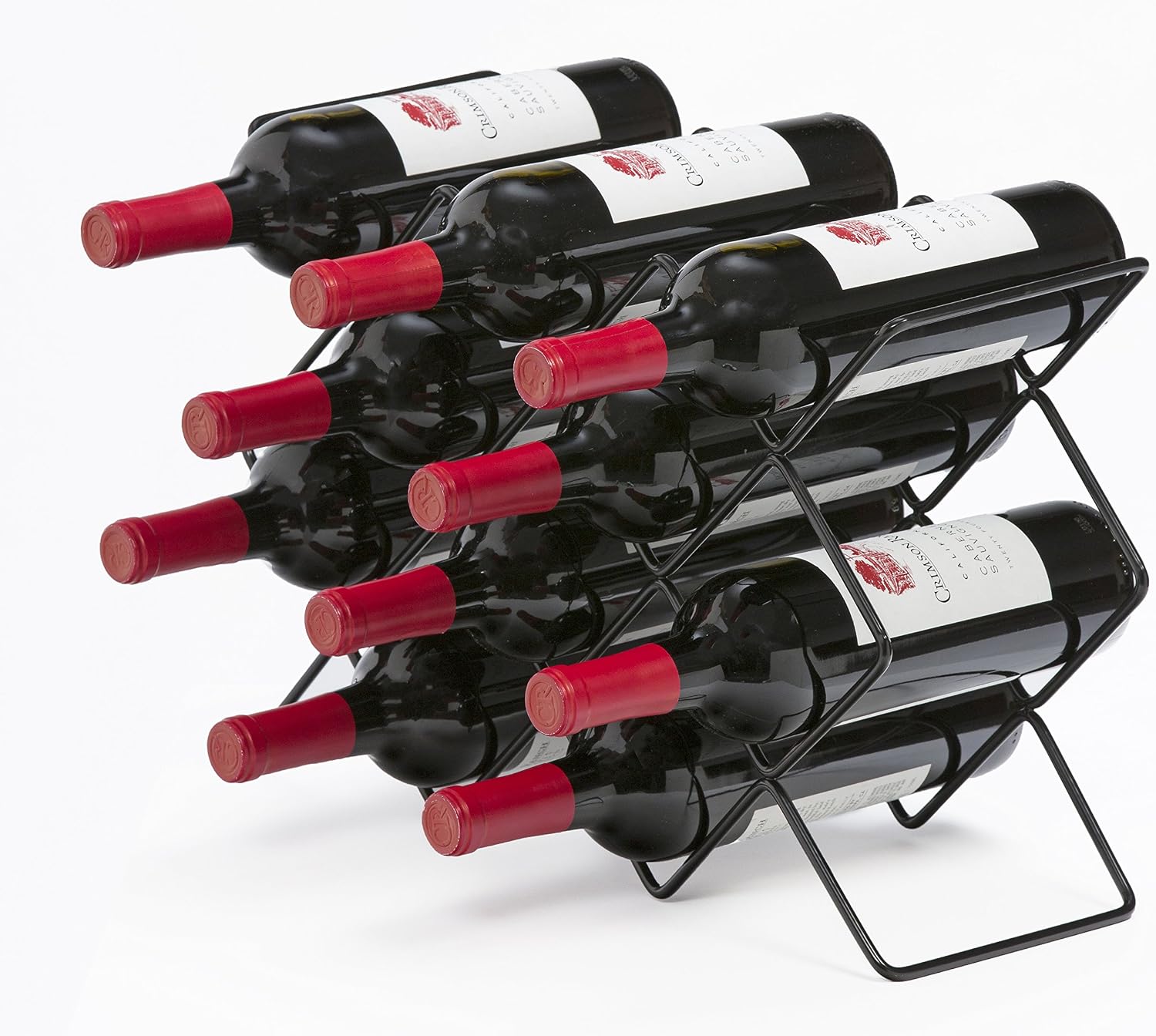 Mango Steam 10 Bottle Black Wine Rack Counter Top - Storage Organiser for Kitchen Pantry, & Fridge, 45.7x30.5x15.2 centimetres