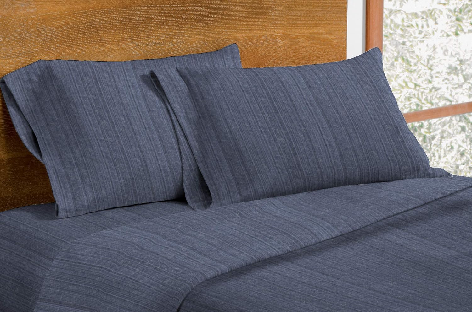 Dormisette Luxury German Flannel Sheets & Pillowcases Set, 4 Piece (Queen, Blue Stripe)