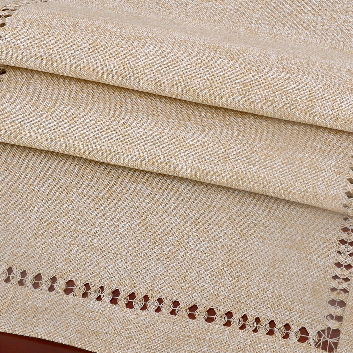 Grelucgo Handmade Hemstitch Beige Table Runner Or Dresser Scarf, Rectangular 14 by 36 Inch: Home & Kitchen