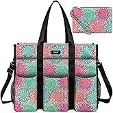 IBFUN Utility Tote Bag with 14/24 Pockets Zip Top Teacher Tote Bag for Teacher/Work Women