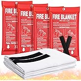 Andyssey Fire Blanket 4 Pack - 40" x 40" Prepared Emergency Fire Blanket for Home and Kitchen, RV, Grill, Fireplace, Safe & Easy for Young Adults and Elderly Living Alone